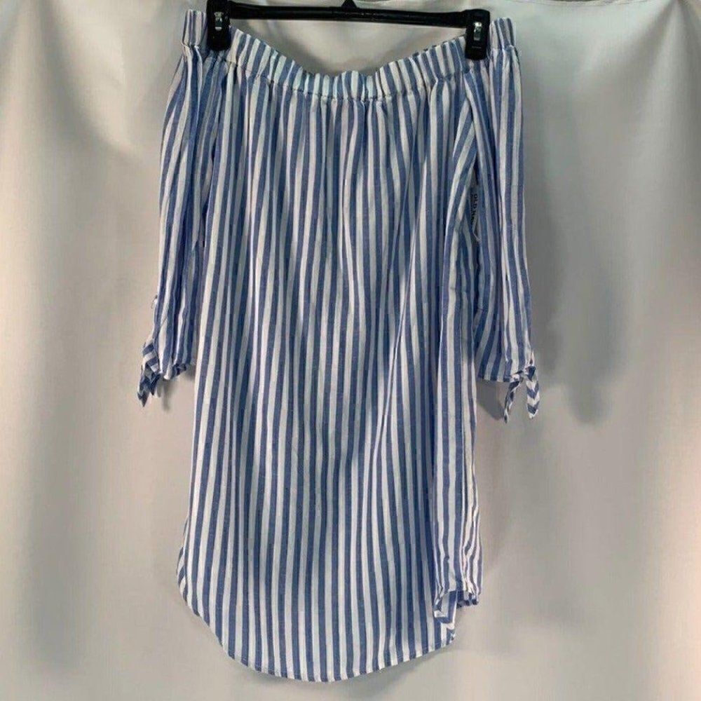 Old Navy Blue and White Striped Off-Shoulder Mini Dress